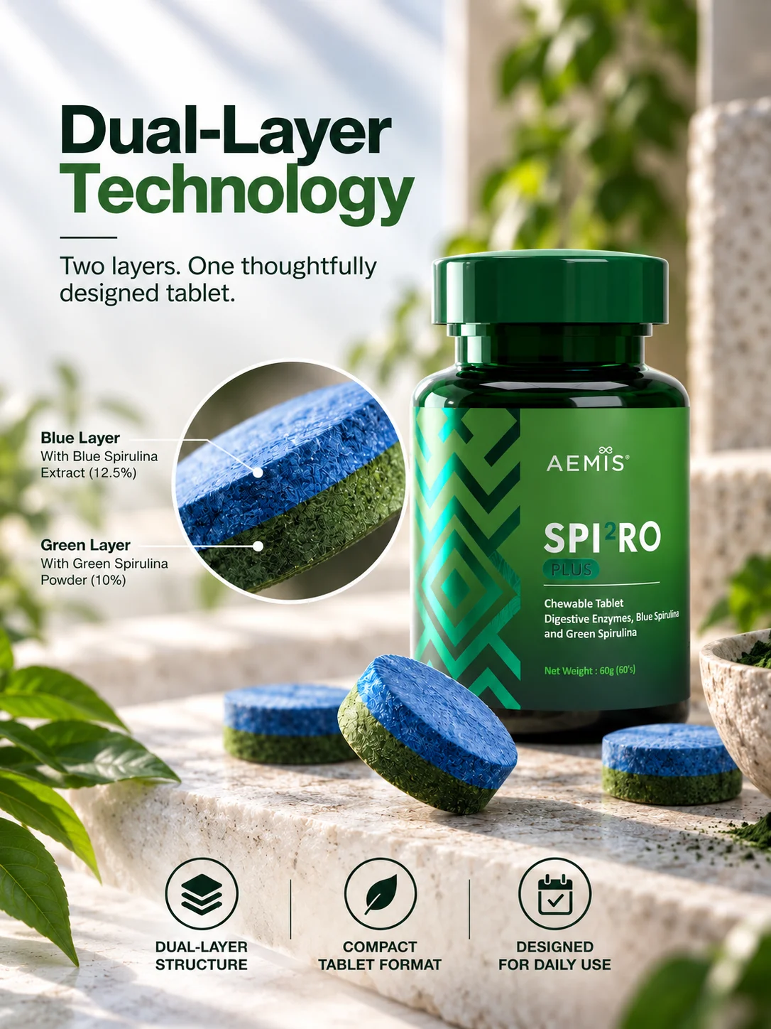 Spi²ro Plus dual-layer chewable tablets close-up